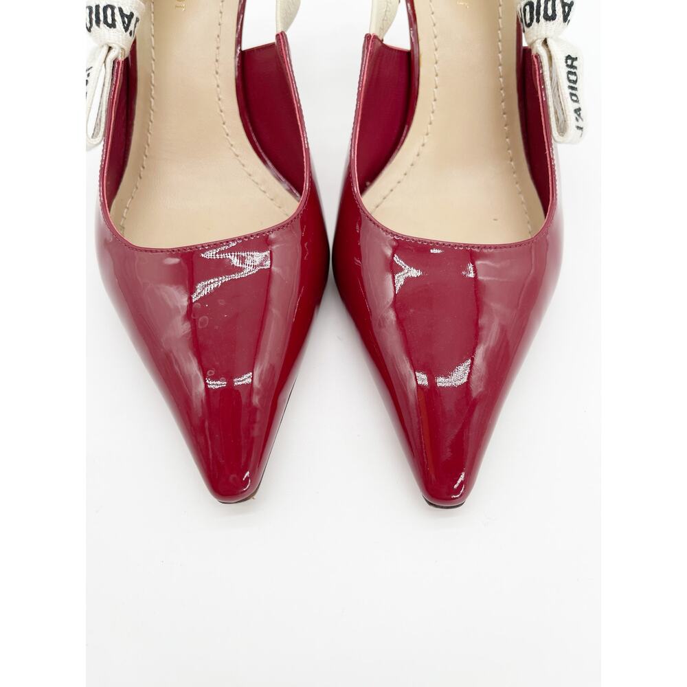 Christian Dior J'Adior Burgundy Patent Leather Slingback Kitten Heel Pumps EU 38 - Picture 6 of 13